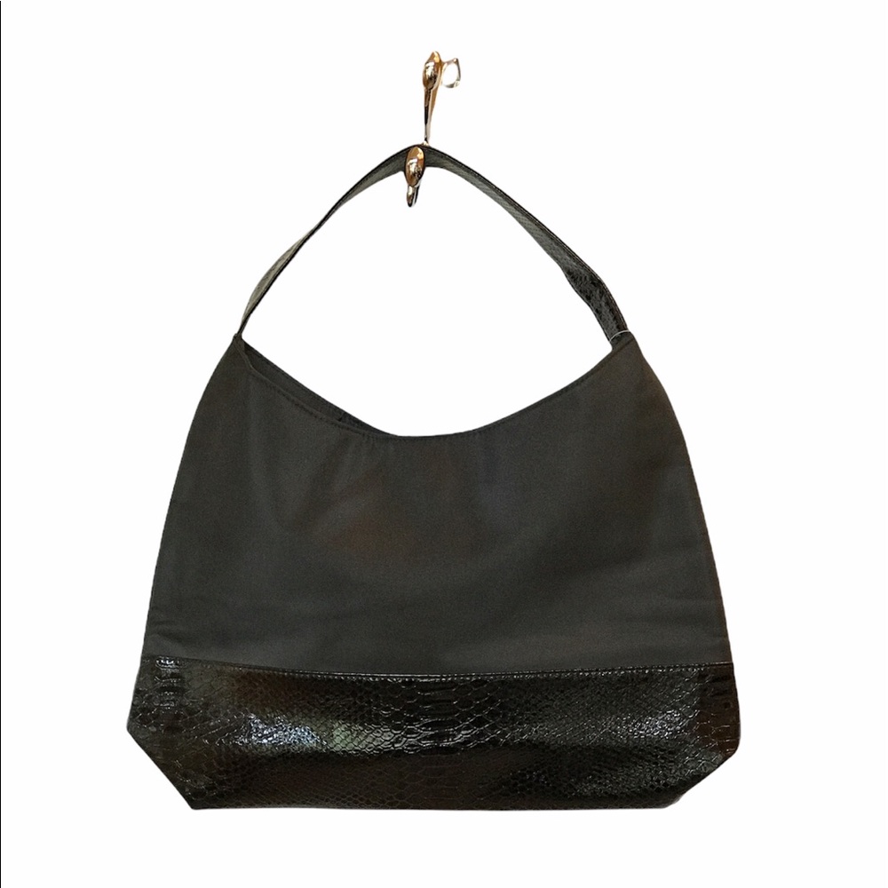 Black Canvas & Snake Embossed Vinyl Tote Bag